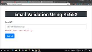 Email Validation in JavaScript using Regular Expression in Hindi | Email Validation regex Javascript