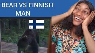 Reaction To [FUNNY] Finnish man scares a bear away by shouting PERKELE [2017]