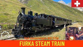 Cab ride on Furka Steam Train Realp - Oberwald / Mountain Railway in Switzerland 4K (August 2022)