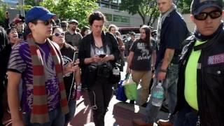 Joey Gibson and Kyle Chapman aka Stickman are heckled by Antifa at Patriot Prayer Portland