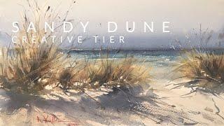 Watercolor Seascape Demonstration | Sandy Dune Watercolor Painting | Graded Wash | Wet into Wet