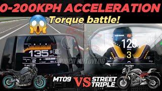 Yamaha MT09 ️ Triumph Street Triple RS | 0-200kph Acceleration | Top Speed Attempt 