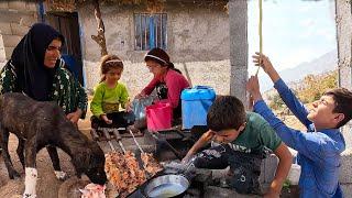 Barbecue preparation by the Akram's family in the pleasant summer sun