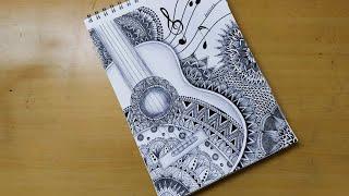 How to draw Mandala art of Guitar and music note | Zentangle art | Doodle art | Easy drawing