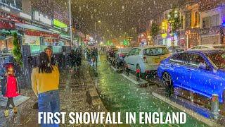 England Snow Walk  First Snowfall of 2024 | Wilmslow Road Manchester Walking Tour [4K HDR]