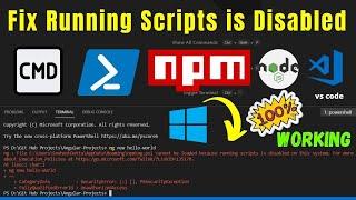 How to fix Running Scripts is disabled in Windows 10 Powershell Cmd or in VSCode in HINDI