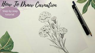 How to draw flowers. Carnation Flower drawing. Different Carnation perspectives. Floral illustration