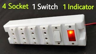 4 socket 1 switch 1 indicator connection |  How To Make An Electric Extension Board in Hindi