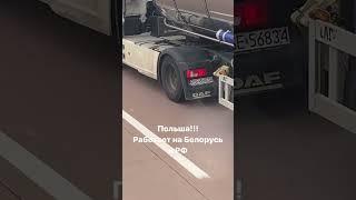 Польский тягач тянет белорусский прицеп в Польше