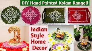 DIY Kolam Design Base For Home Decoration | Hand Painted Kolam Wooden Tray, Indian Style Tray