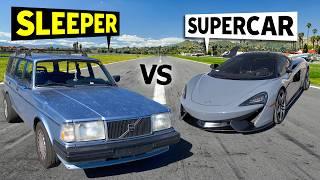 McLaren 570S Spider Drag Races @_Gingium_'s Sleeper Volvo wagon