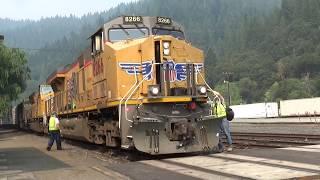 HD- Two Union Pacific Manifest Trains at Dunsmuir, CA with a Crew Change