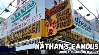 Eating at Nathans Famous Hotdogs in Coney Island, New York!