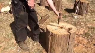 Splitting Firewood Using Wedge & Sledgehammer