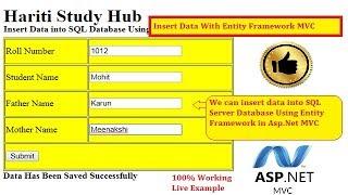 Insert Data into SQL Database Using Entity Framework in Asp.Net MVC | Hindi | Free Online Classes