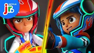 Coop VS Axle: Camp Champ Grand Prix Race!  Hot Wheels Let's Race | Netflix Jr