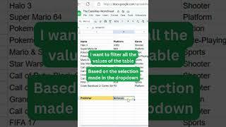 How to Filter Data using Data Validation and the FILTER() formula | Google Sheets Shorts