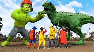 Hulk Nick Vs Carnotaurus Rescue Miss T & Tani | Dinosaur Funny Video | Scary Teacher 3D In Real Life