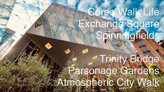 Manchester Exchange Square & Spinningfields Atmospheric Walking  4K & 3D Audio