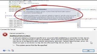 C# and sql server fix error Connect to Server Cannot connect to a network related  specific error