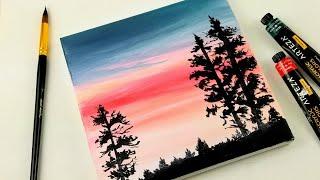 Acrylic painting for beginners | Pink and Gray sky |  Art challenge # 134