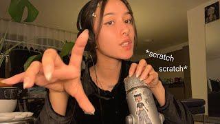 ASMR  MIC SCRATCHING (bare mic + foam cover) w/ long natural nails