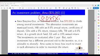 MS L3 Formulating & Solving LP in Investment Problem Management Science