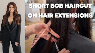 How to Cut Long Hair Extensions Into A Short Textured Bob Hairstyle | Hairstylist Tips