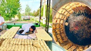 Tandoor samosa center sold 1,000 per day | street food Uzbekistan, Namangan.