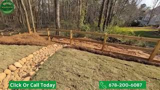 Yard Drainage Solution & Design By Brooks Landscaping | Dry Creek Bed | Zeon Zoysia Sod Installation