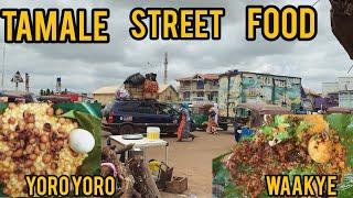 Popular street food in TAMALE!Ghanaian local food Waakye with YoroYoro!! central market