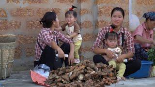 A hard day of work, digging up turmeric roots to sell, getting seeds to plant, and cooking