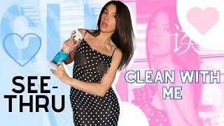 Transparent Try On Haul 2024 | Clean With Me Now | Polka Dot Sheer Dress