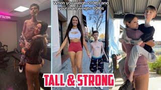 Tall big woman lift and carry skinny lucky guy long neck | Big woman lift carry skinny lucky guy