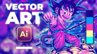 Goku Illustration Process - Drawing from Sketch to Digital in Adobe Illustrator - Speed Art