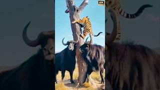 Two Powerful Yaks Force a Tiger to Escape Up a Tree!#funny #shortvideo #nature #funnyvideo