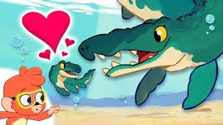 Dinosaurs for Kids | Club Baboo | Why is the baby Mosasaurus crying? | He lost his mommy!