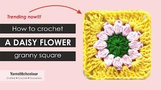 How to crochet a DAISY GRANNY SQUARE - beginner friendly - step by step tutorial