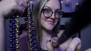 ASMR Painting Your Face for the Mardi Gras Parade - gum chewing, getting you ready, camera attention