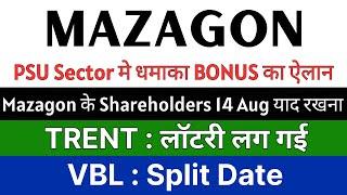 MAZAGON DOCK share latest news  BONUS ANNOUNCEMENT  TRENT share latest news •VBL share latest news