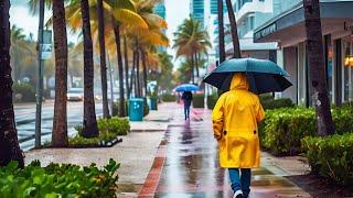 Walking in the Rain on Ocean Drive in Miami Beach Florida 4K