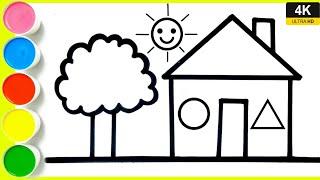 How to draw easy house and tree drawing || How to draw a house easy || drawing house from shapes.