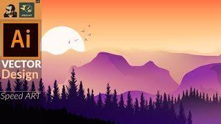 Landscape scenery with Basic Shapes in Adobe Illustrator | Speed Art