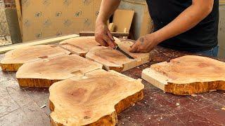 Genius Boy Woodworking Masterpiece With Strange Tree Stump // A Sturdy Wooden Table For The Garden