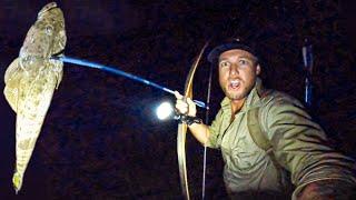 ALONE in the bush with NO FOOD - NIGHT BOW n ARROW - Eating Only What I Catch