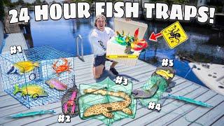 24 Hour FISH TRAPS Catch STRANGE SEA CREATURES & Tons of FISH For My SALTWATER POND! *Cuttlefish?!*