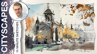 #118 Outdoor Sketching: A Church in Lachine (Plein Air Watercolor and Ink Cityscape Tutorial)