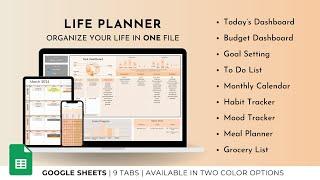 Video Tutorial - Life Planner UPDATED with Budget & Mood Tracker - Google sheets template