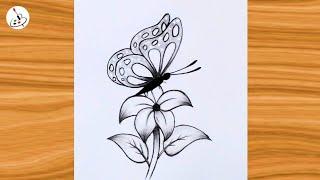 Drawing of a Butterfly on Flower||Simple Pencil Sketch||Easy Drawing ideas for Beginners