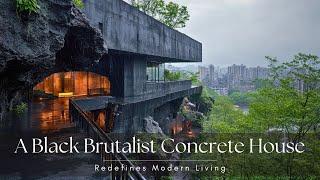 The Art of Contrast: A Black Brutalist Concrete House Redefines Modern Living